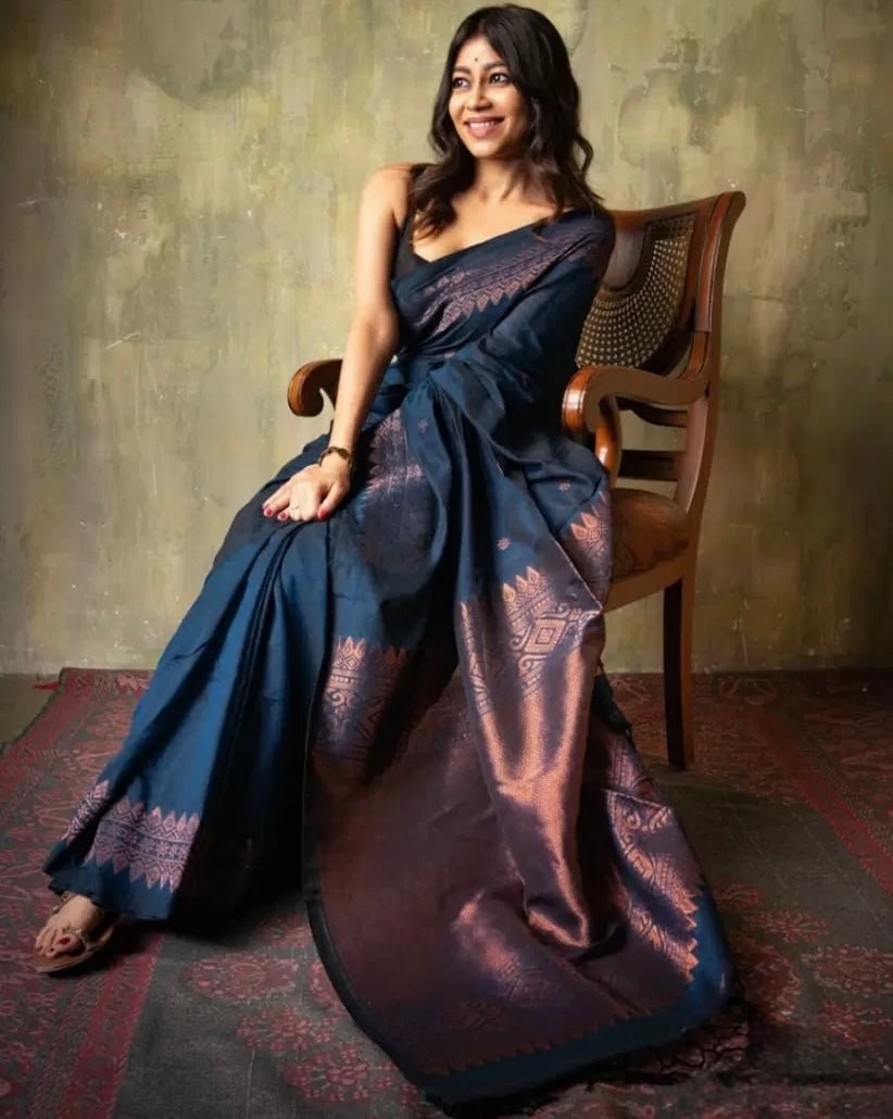 Bhoomi Zari - Handwoven Soft Silk in Copper and Clay