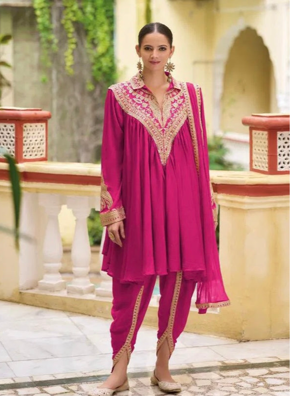 Royal Grace – Radiant Chinon Embroidered Dhoti Suit
