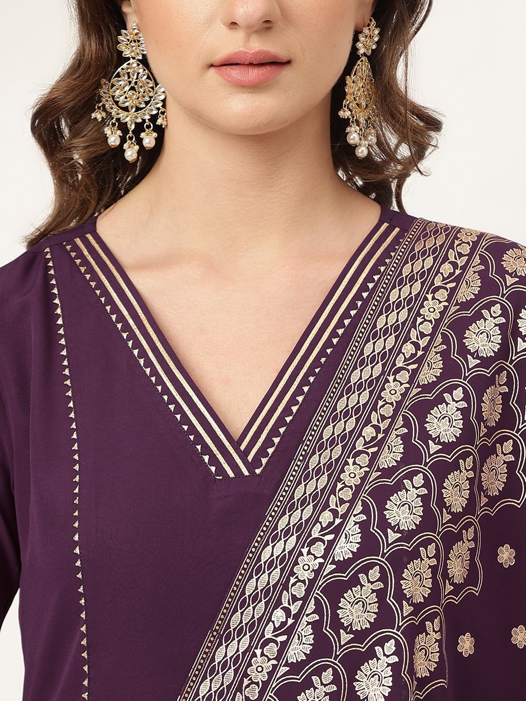Plum Elegance – Purple Kurta Set with Foil Print Dupatta