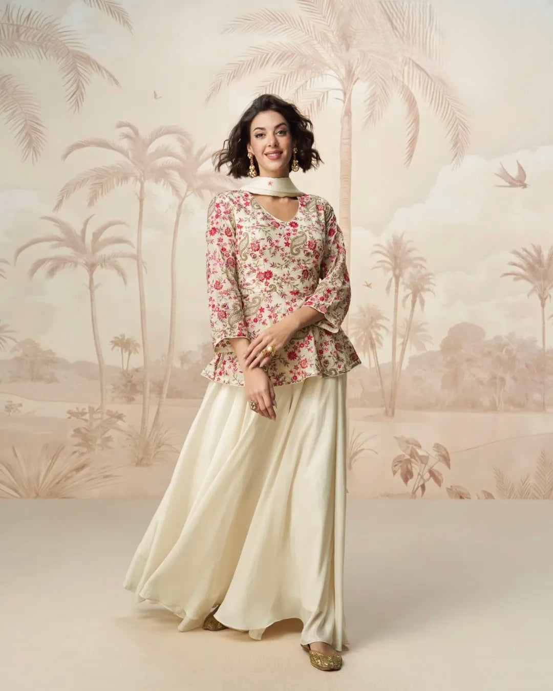 Gulzar Glam - Floral Peplum Set with Palazzo