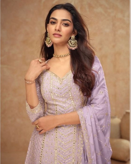 Gulnaz - Pastel Chinon Sparkle Sharara Suit
