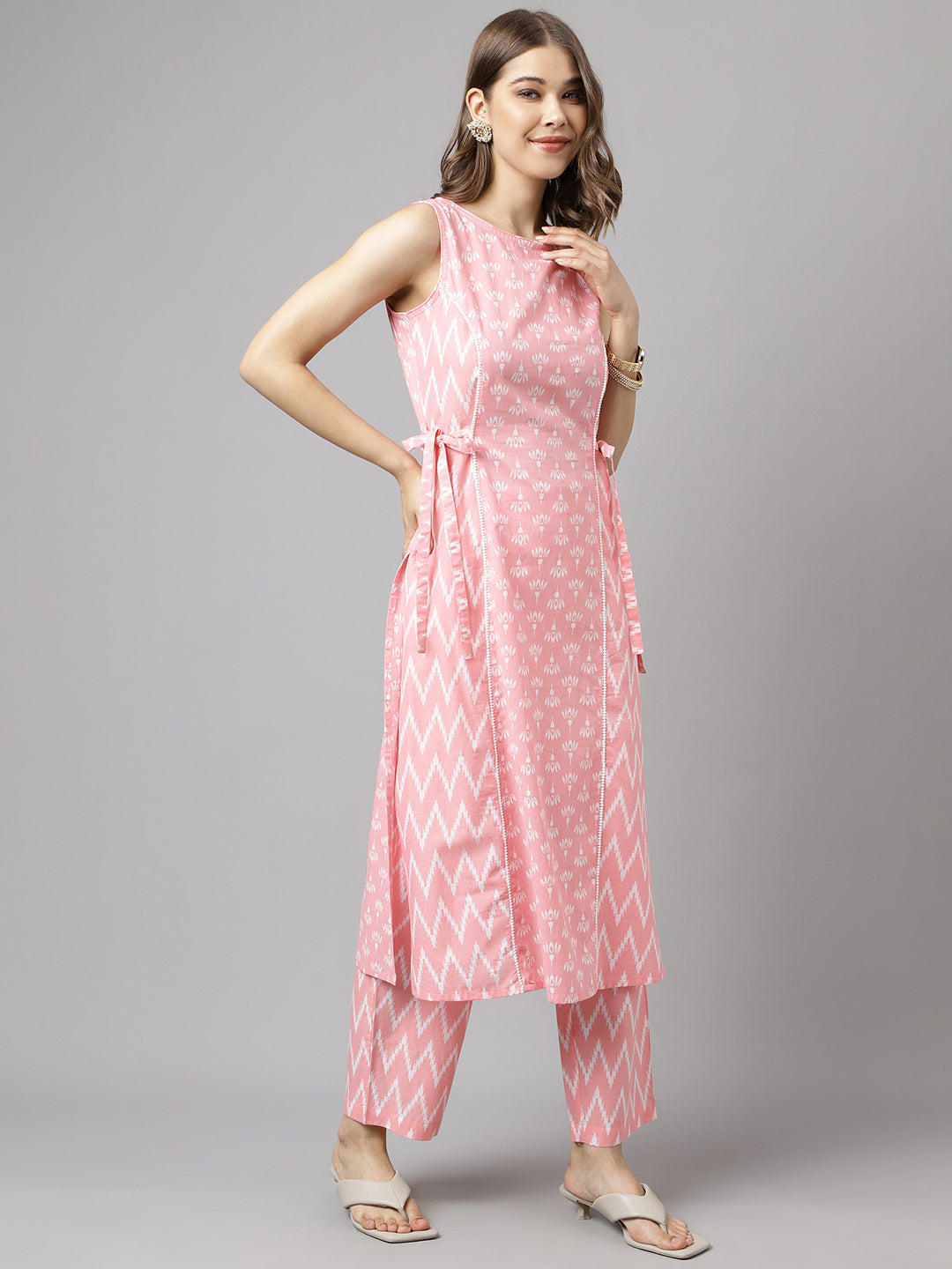 Blush Ikat – Sleeveless Baby Pink Cotton Kurta Set