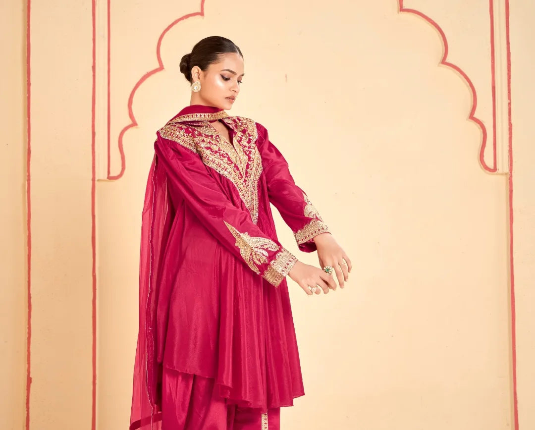 Royal Grace – Radiant Chinon Embroidered Dhoti Suit