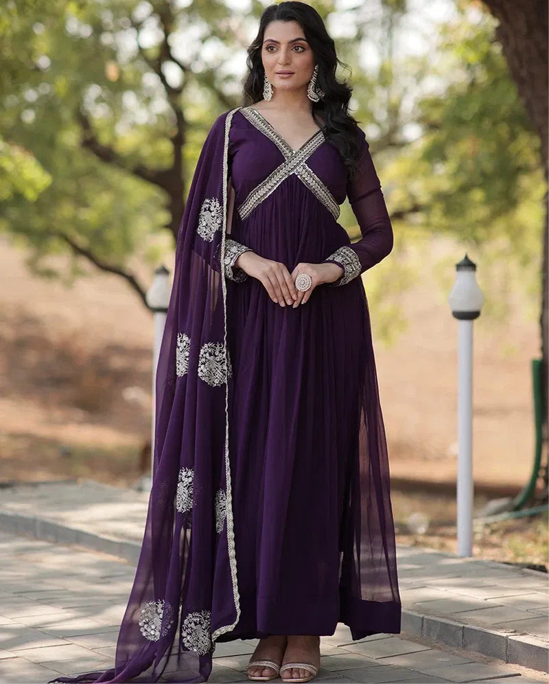 Gilded Grace - Zari Border Flowy Anarkali Suit