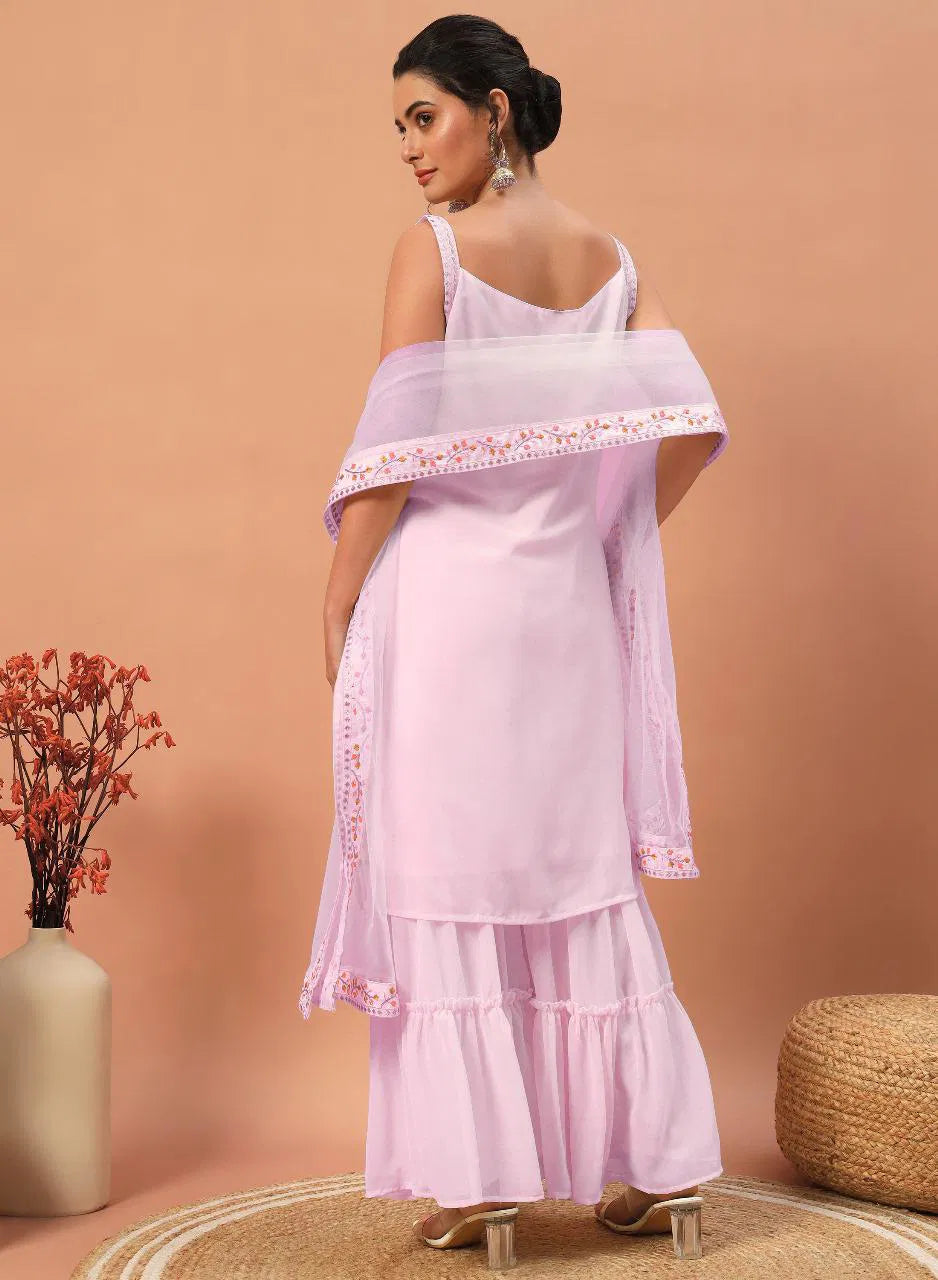 Seher Glow - Sequin Embroidered Georgette Sharara Suit