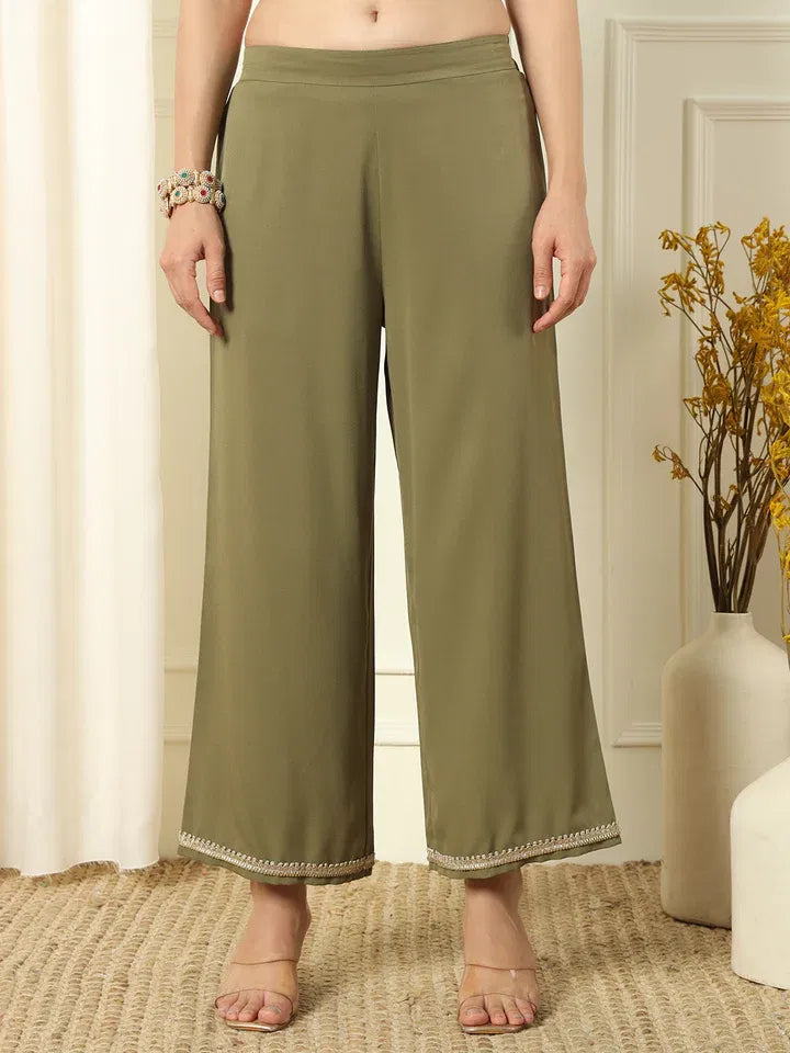 Olive Grace – Sleeveless Straight Kurta Palazzo Suit