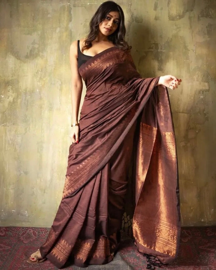Bhoomi Zari - Handwoven Soft Silk in Copper and Clay