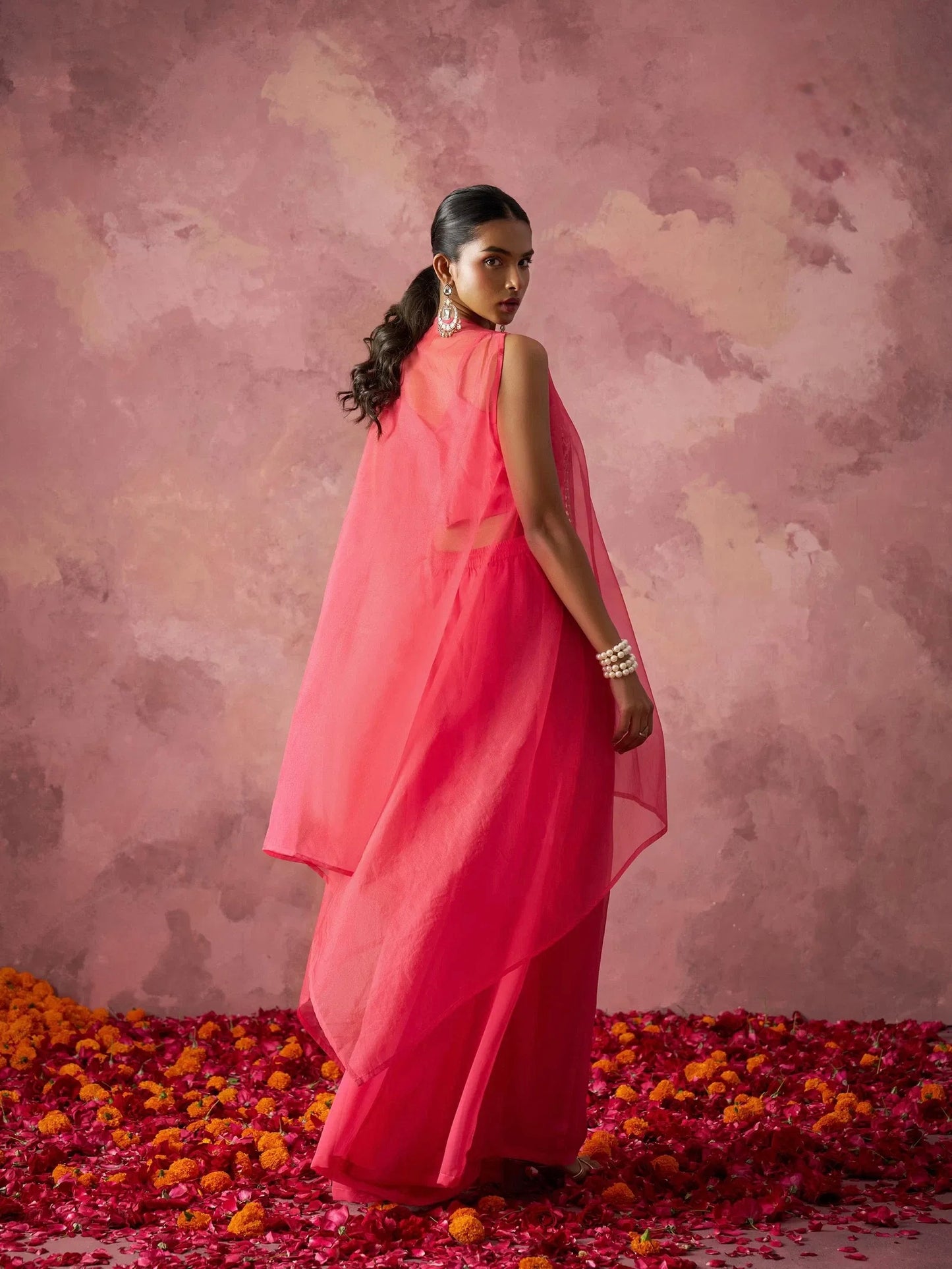 Radiant Flow – Georgette Palazzo & Organza Cape Ensemble