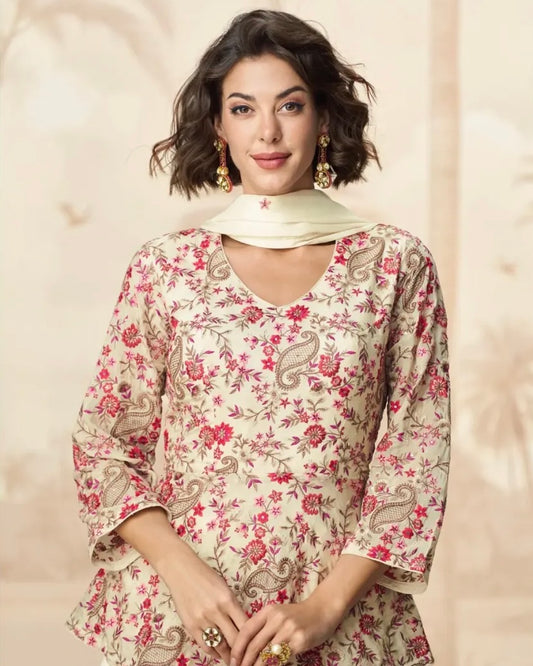 Gulzar Glam - Floral Peplum Set with Palazzo