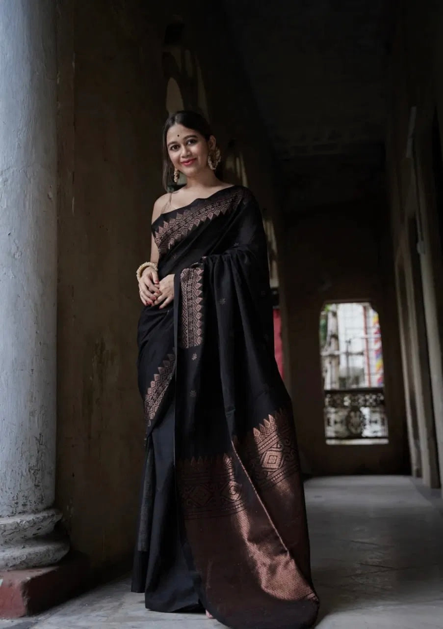 Bhoomi Zari - Handwoven Soft Silk in Copper and Clay