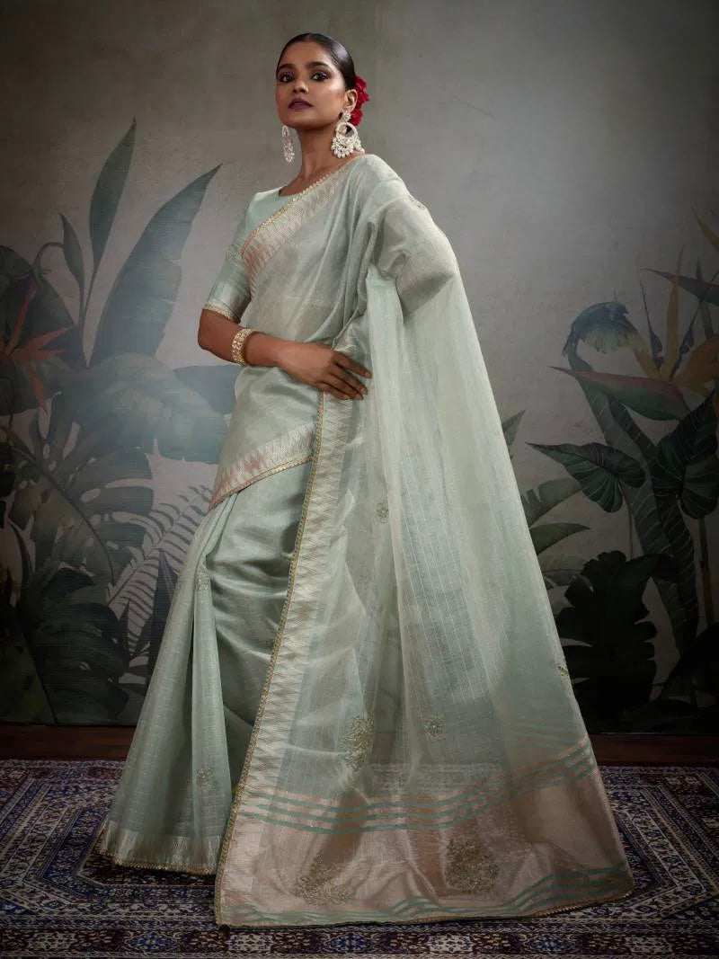 Ethereal Threads - Linen Soft Tissue Sarees with Zardosi and Handwoven Butta