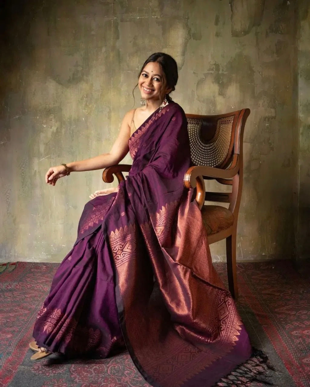 Bhoomi Zari - Handwoven Soft Silk in Copper and Clay