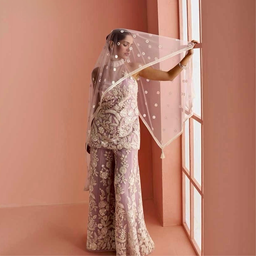 Ethereal Elegance – Lavender Net Embroidered Palazzo Suit ok