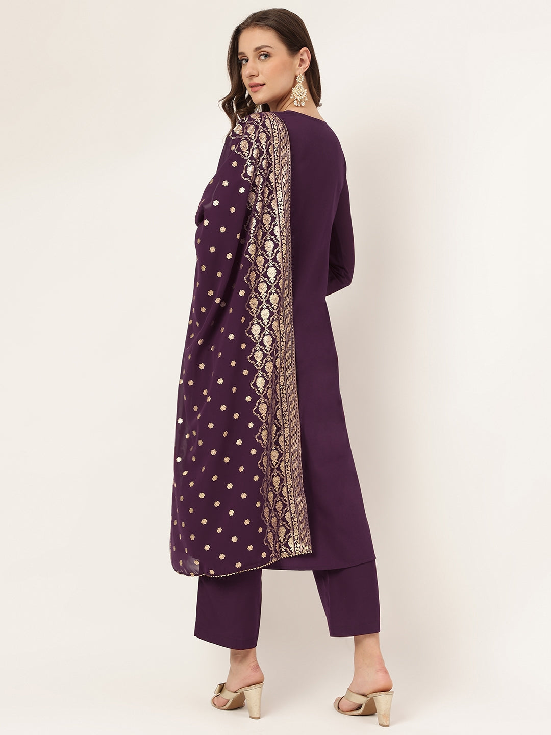 Plum Elegance – Purple Kurta Set with Foil Print Dupatta