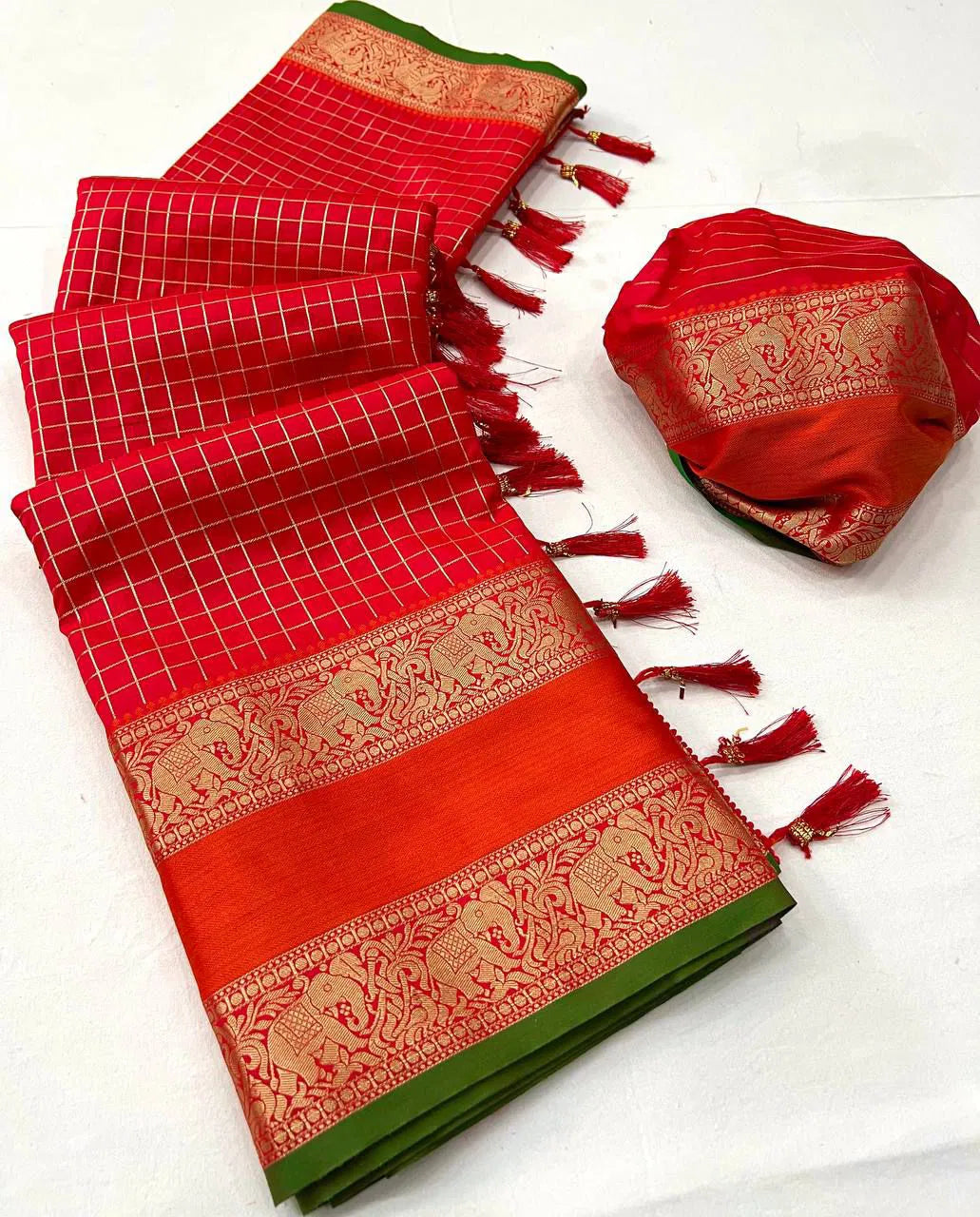 Vaanika - Luxe Soft Kanjivaram Saree with Chequered Zari and Regal Borders
