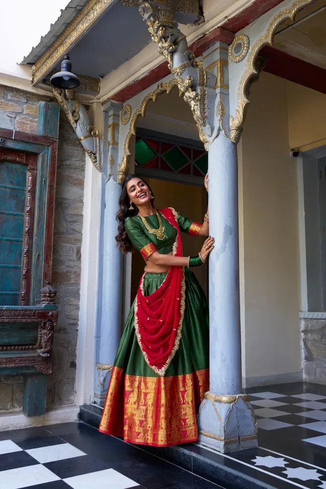 Rajvanshi – Narayan Pattu Half Saree with Zari Grandeur