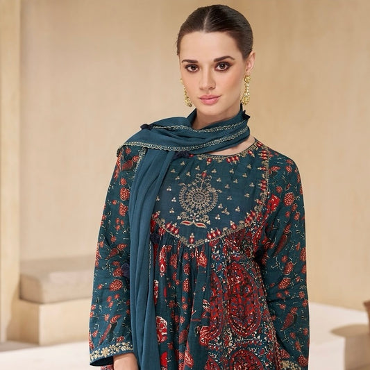 Teal Folk - Abstract Floral Peplum Coord Set