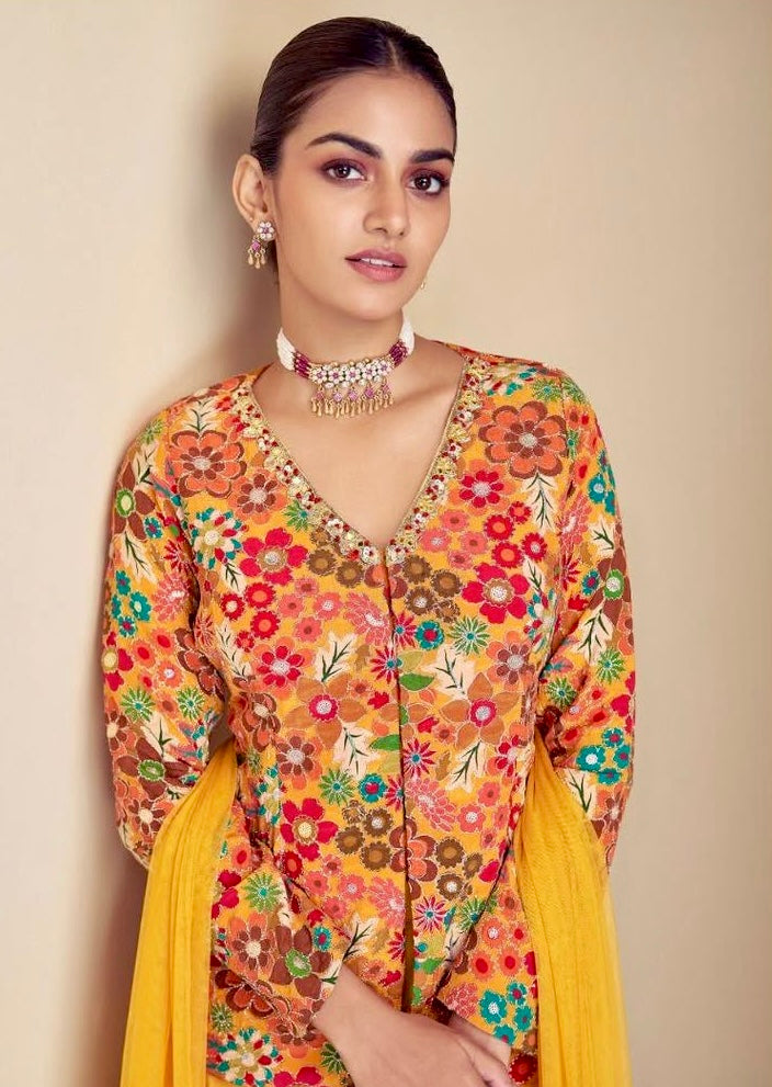 Blooming Radiance – Chinon Silk Palazzo Suit