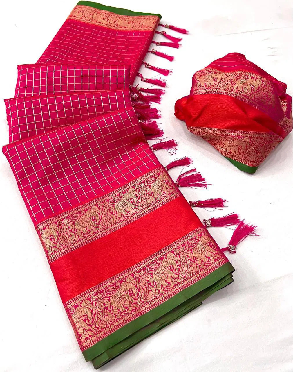 Vaanika - Luxe Soft Kanjivaram Saree with Chequered Zari and Regal Borders