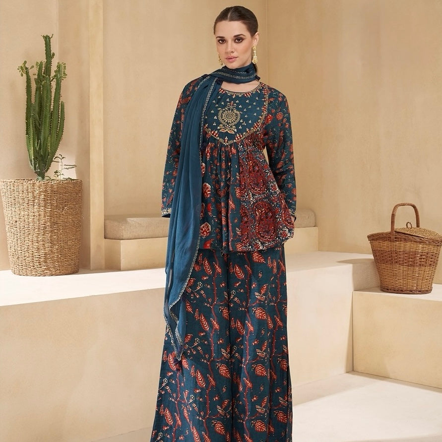 Teal Folk - Abstract Floral Peplum Coord Set