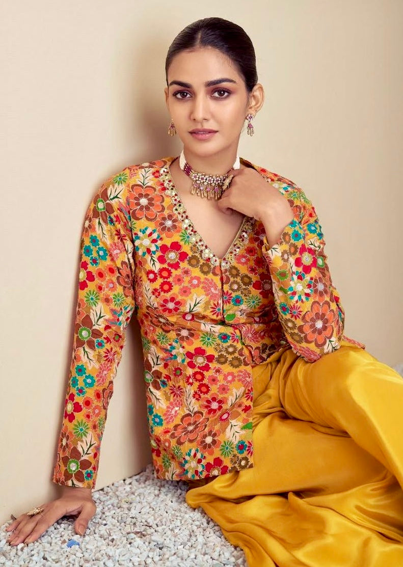 Blooming Radiance – Chinon Silk Palazzo Suit