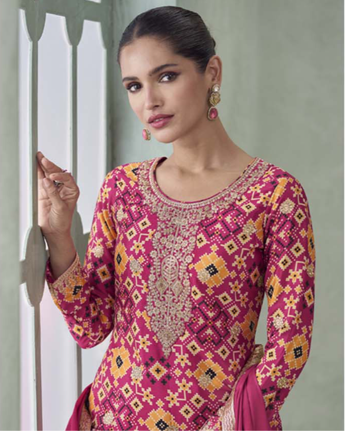 Fuchsia Finesse – Embroidered Chinon Silk Salwar Suit