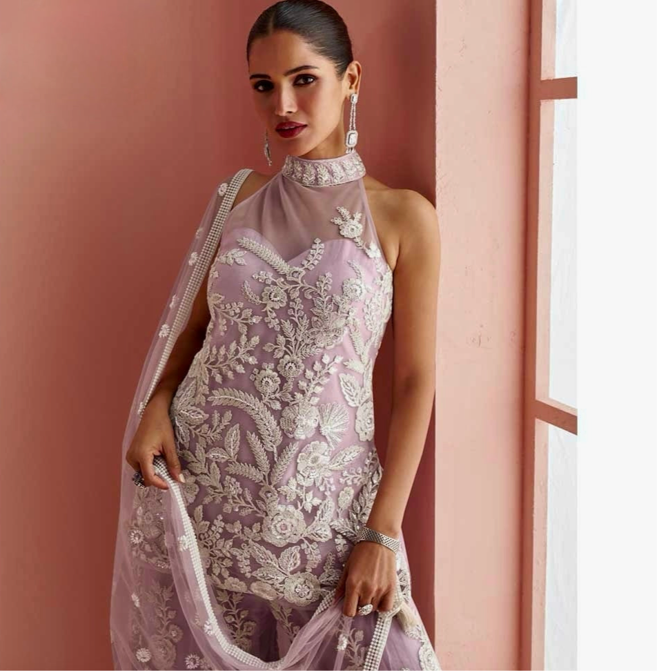 Ethereal Elegance – Lavender Net Embroidered Palazzo Suit ok