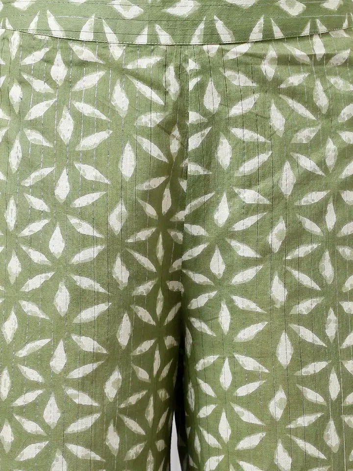 Festive Fern – Pure Cotton Embroidered Kurta & Palazzo Set