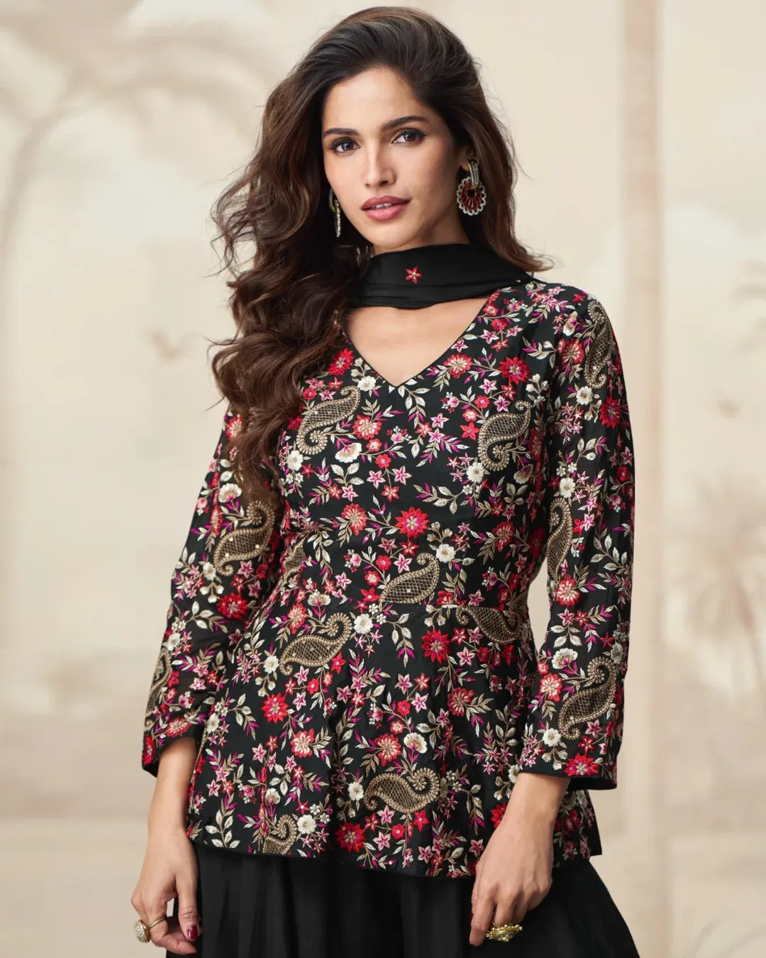 Gulzar Glam - Floral Peplum Set with Palazzo