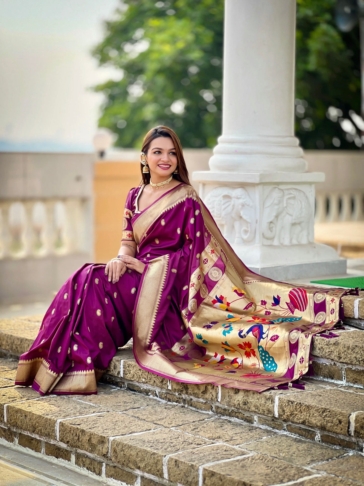 Regal Threads – Paithani Silk Saree with Zari Weaving & Peacock Pallu