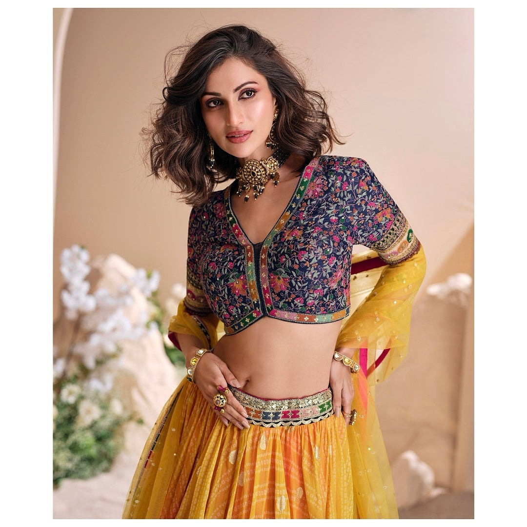 Ombre Fusion - Multicolor Viscose Jacquard Silk Lehenga