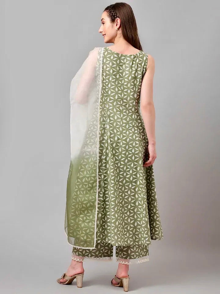 Festive Fern – Pure Cotton Embroidered Kurta & Palazzo Set