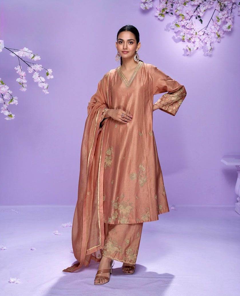 Rust Glow - Roman Silk Embroidered Suit