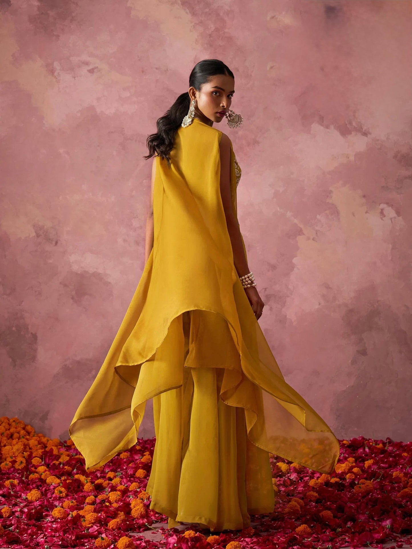 Radiant Flow – Georgette Palazzo & Organza Cape Ensemble