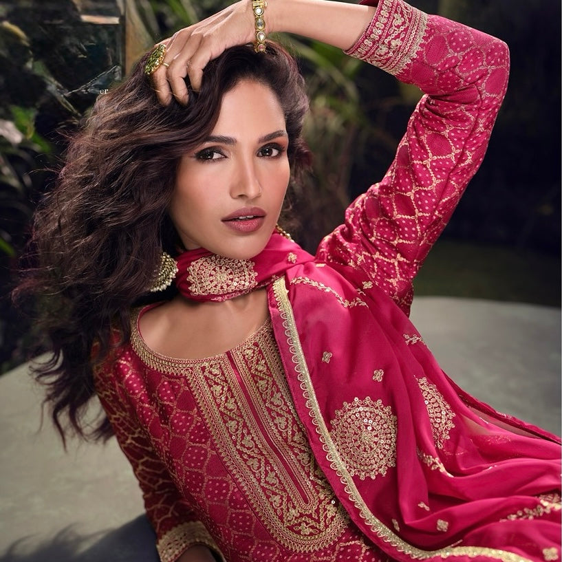 Rani Royale – Pure Viscose Jacquard Silk Embroidered Suit