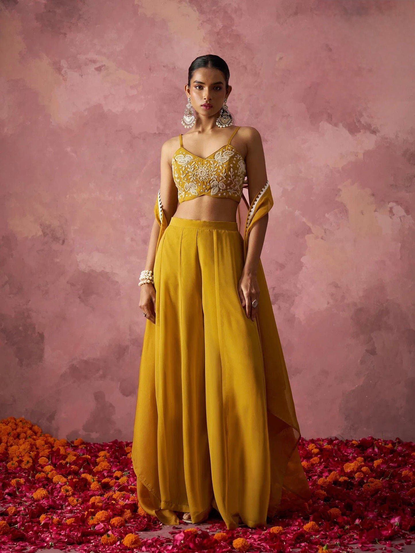 Radiant Flow – Georgette Palazzo & Organza Cape Ensemble