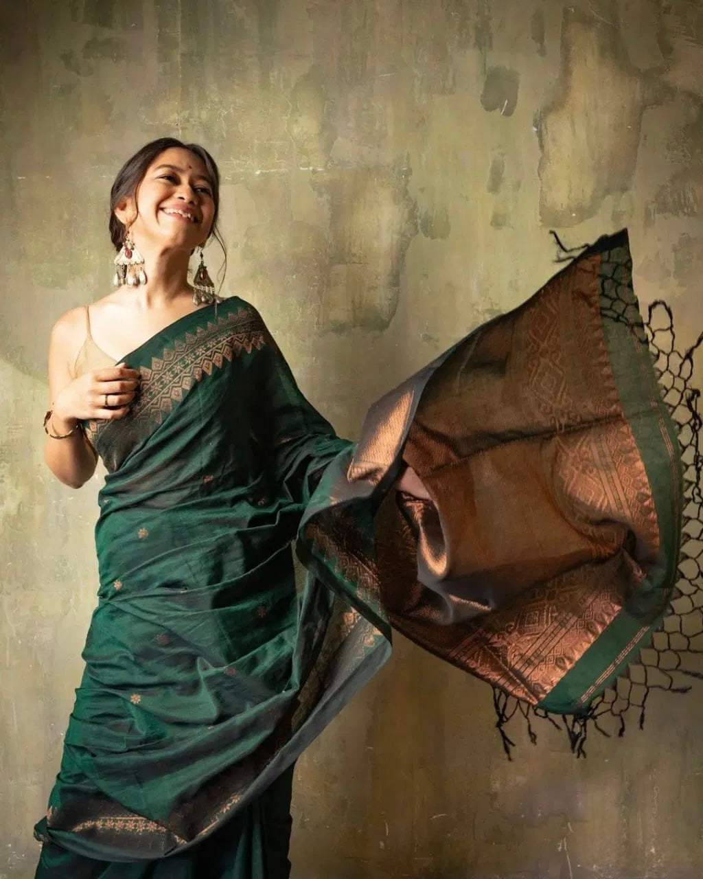 Bhoomi Zari - Handwoven Soft Silk in Copper and Clay