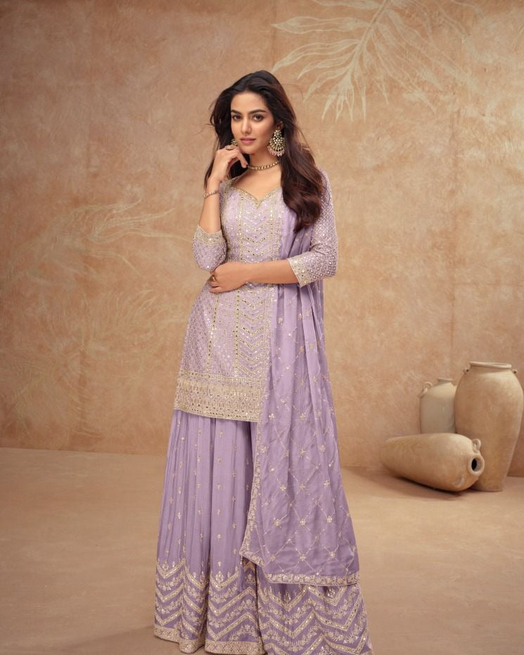Gulnaz - Pastel Chinon Sparkle Sharara Suit