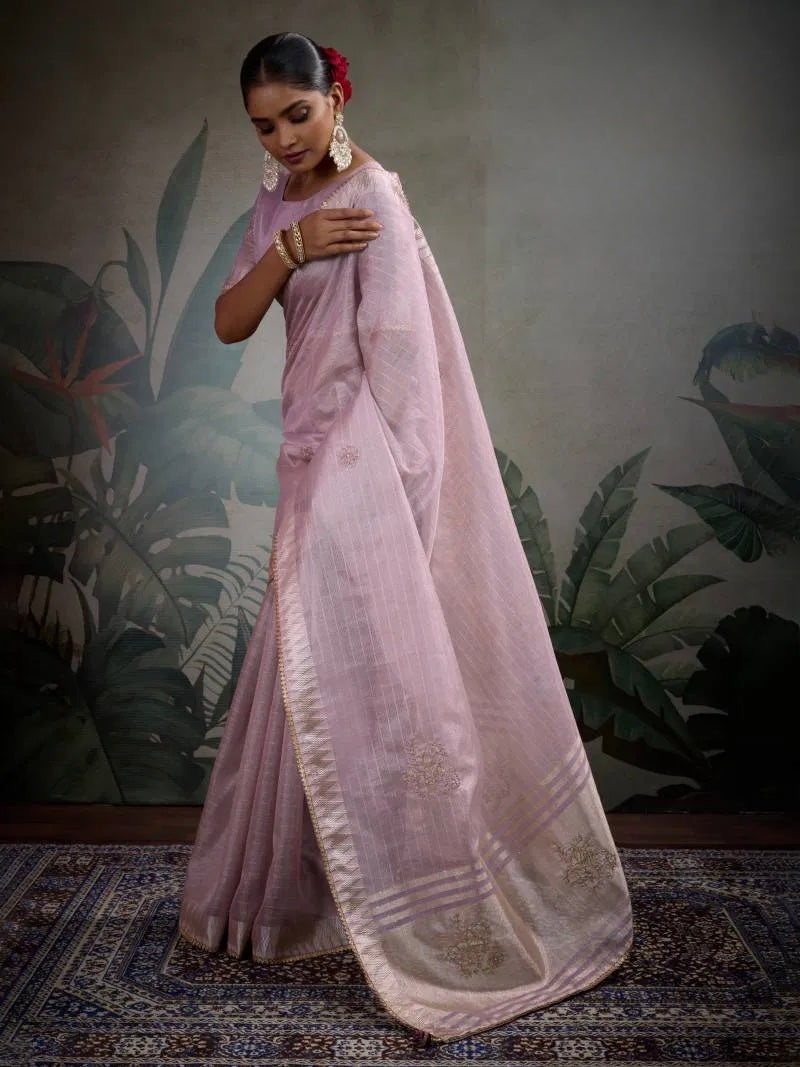 Ethereal Threads - Linen Soft Tissue Sarees with Zardosi and Handwoven Butta