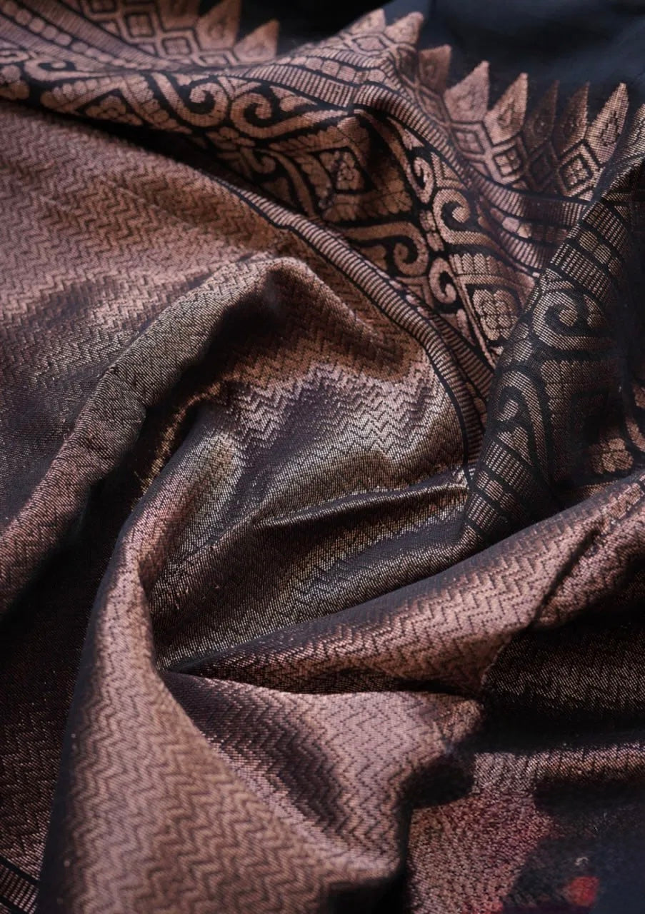 Bhoomi Zari - Handwoven Soft Silk in Copper and Clay