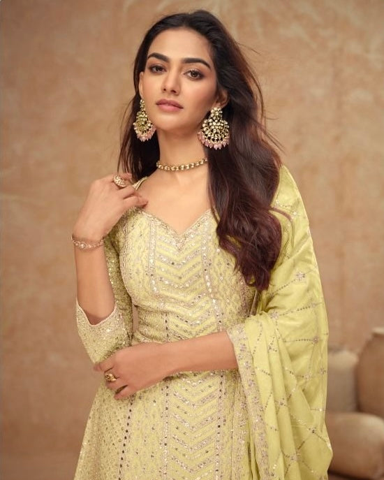 Gulnaz - Pastel Chinon Sparkle Sharara Suit