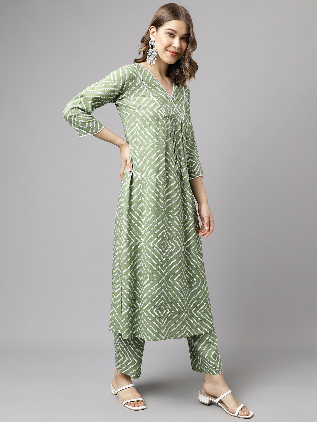 Verdant Geometry – Green Printed Cotton Kurta Set