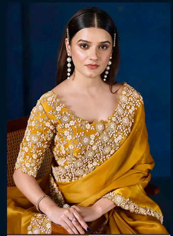 Mohmanthan Stardust - Crepe Satin Silk Hand-Embroidered Saree