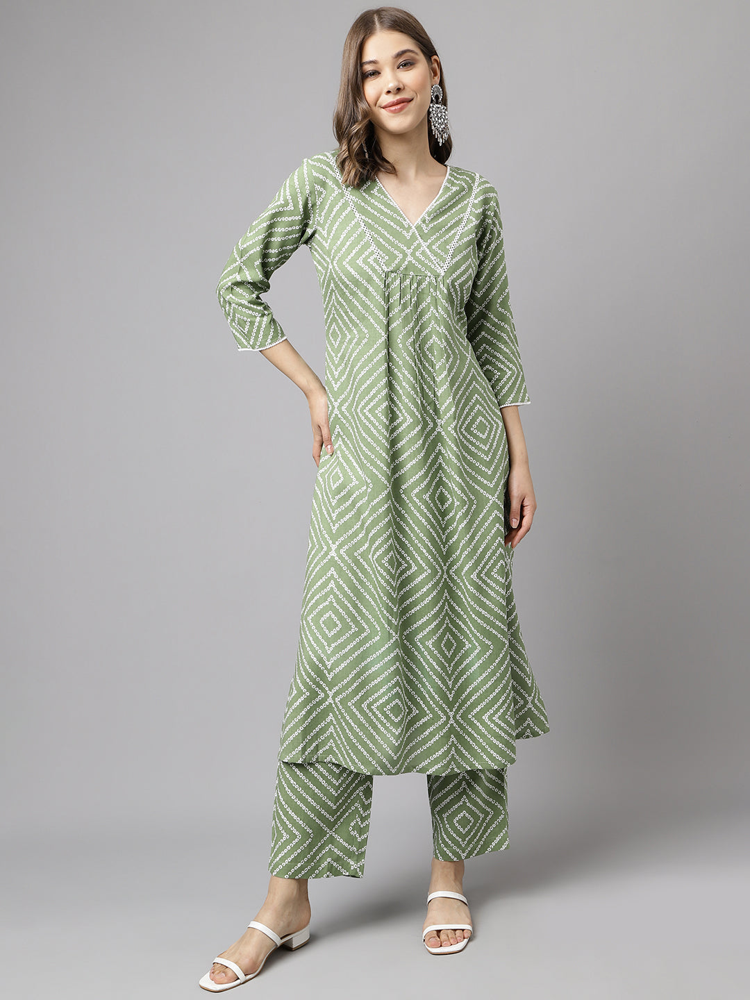Verdant Geometry – Green Printed Cotton Kurta Set