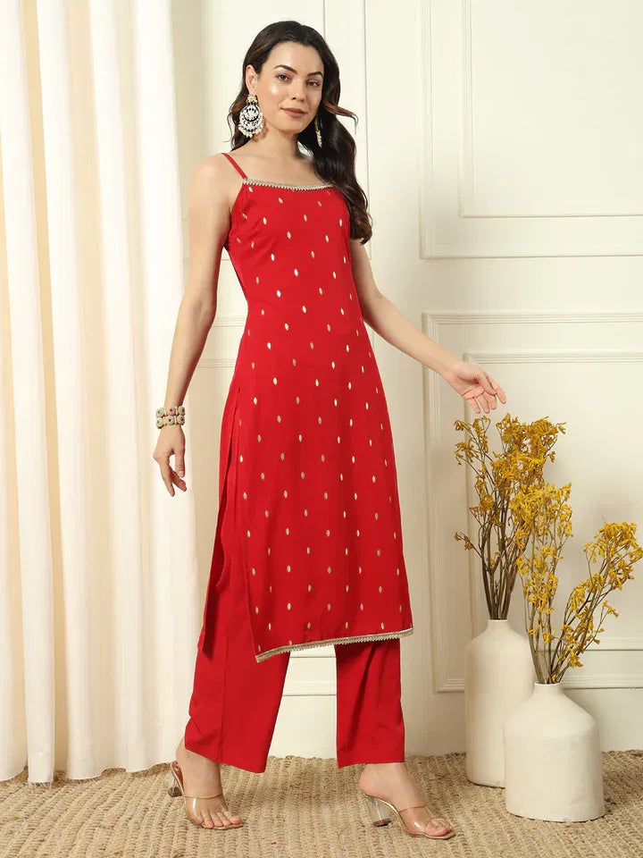 Ruby Radiance - Spaghetti Mirror Work Suit