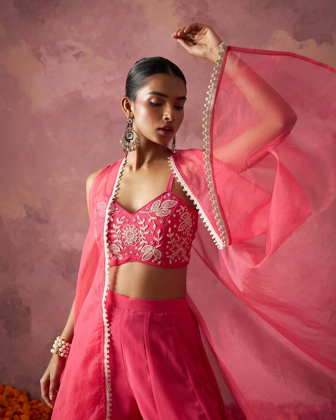 Radiant Flow – Georgette Palazzo & Organza Cape Ensemble