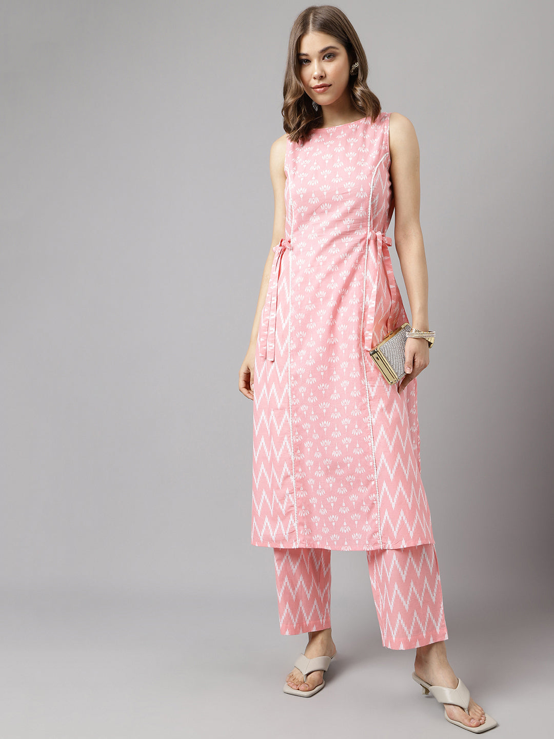 Blush Ikat – Sleeveless Baby Pink Cotton Kurta Set
