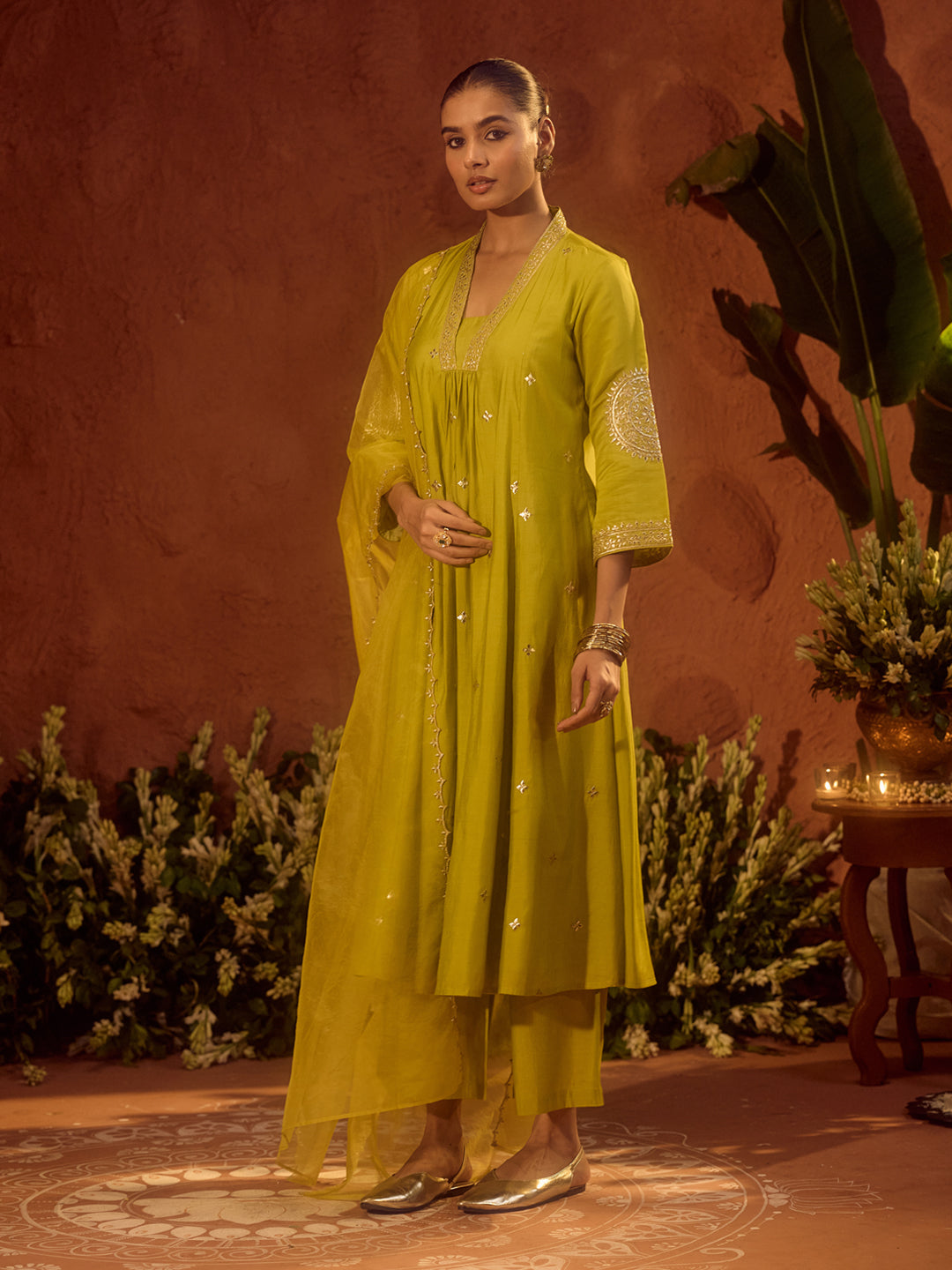 Sitara Mehndi – Lime Green Festive Kurta Set