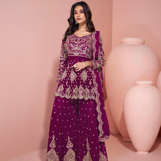 Noor-e-Nazaakat – Embroidered Peplum Sharara Ensemble