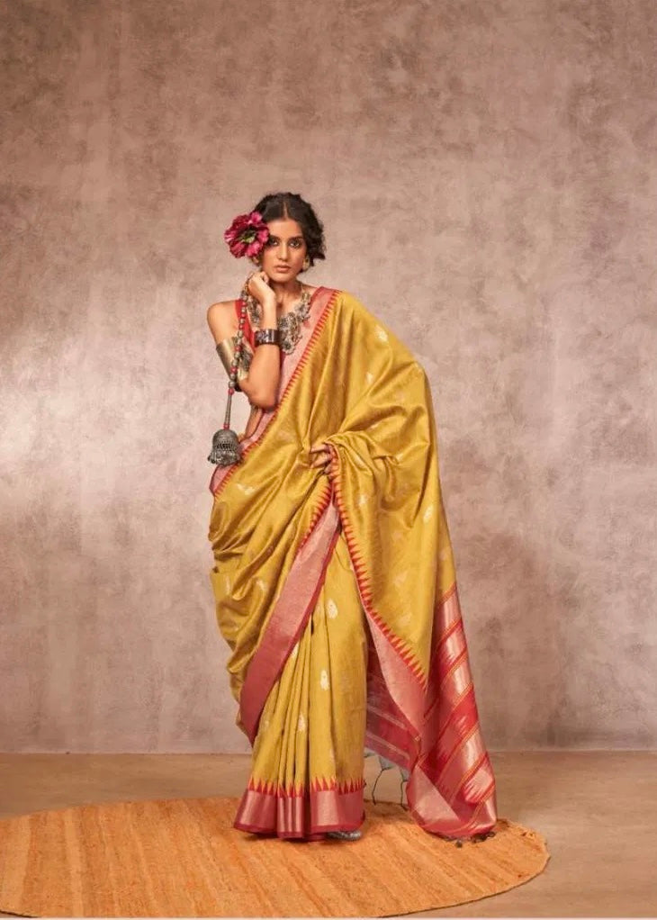 Kadiyal Silk Elegance - Handloom Woven  Bhagalpuri Silk with Gadwal Borders